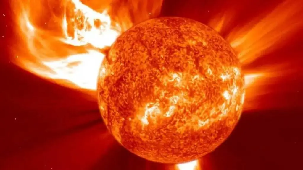 Image of a coronal mass ejection erupting from the Suns surface